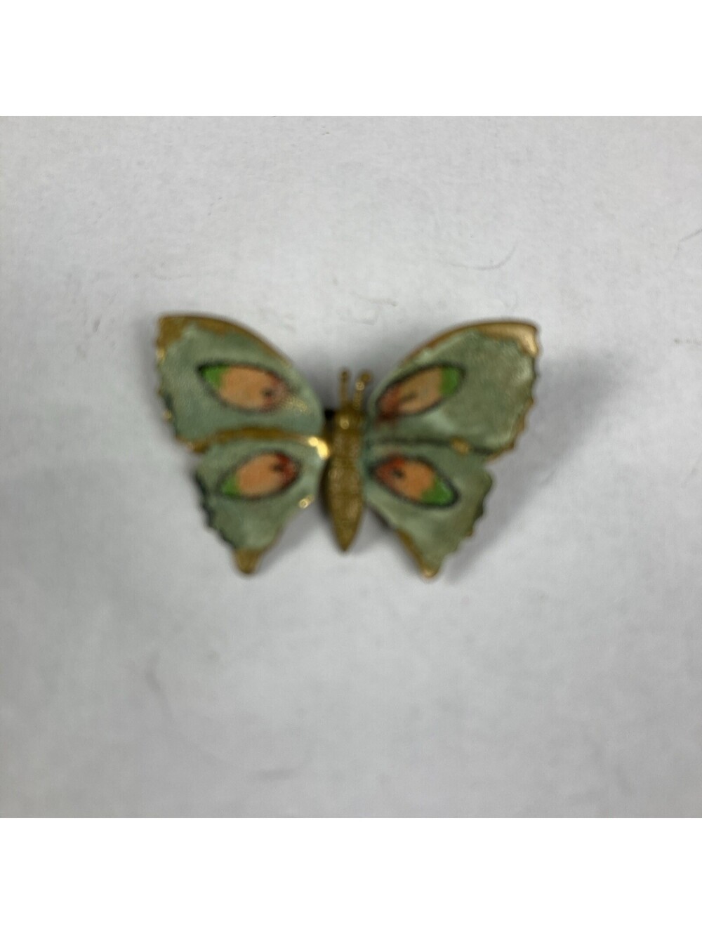Glass Bead & Hand Painted Enamel Butterfly Pin Brooch Made in West Germany Vtg